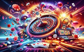 Ilustrasi lobby game langit88 dengan sorotan kategori sportsbook dan slot online bergaya neon futuristik